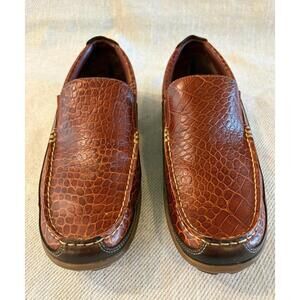 Cole Haan Tucker Venetian Croc Embossed Leather Slip On Brown Loafer Tan Sz 9.5M